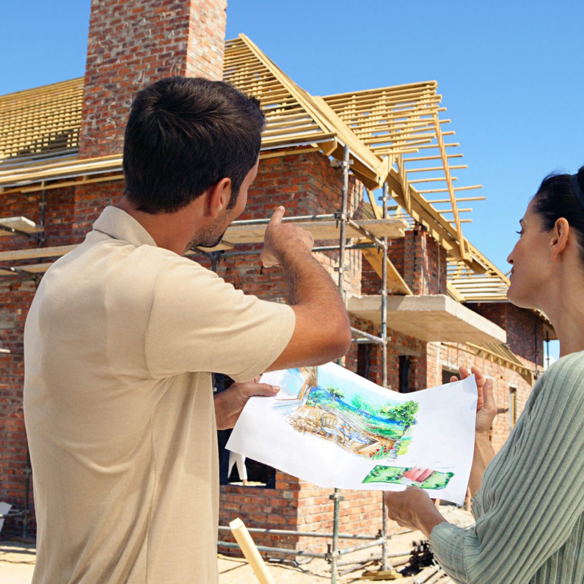 Couple at construction site